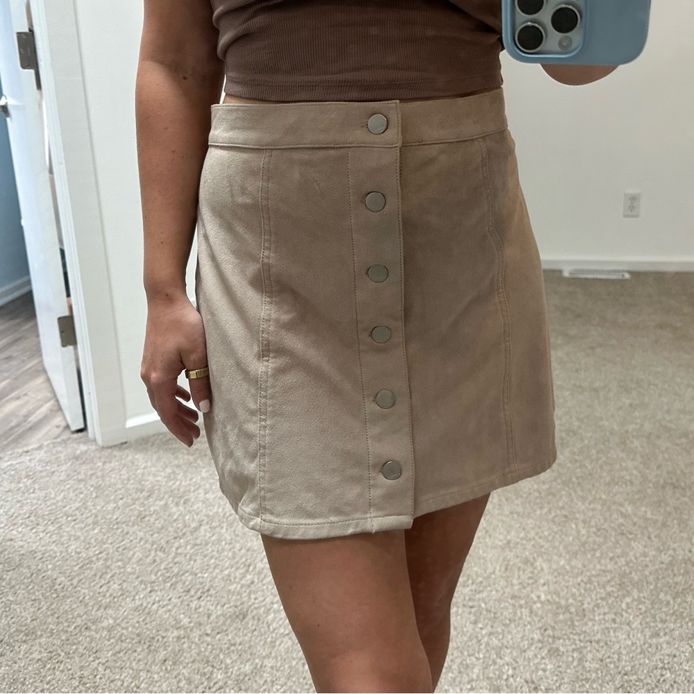 Express Faux Suede Button Up Skirt